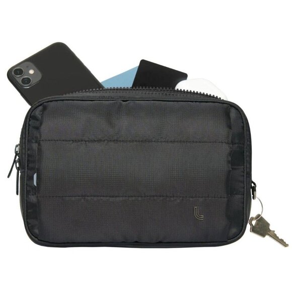 Lolë Unisex Black Crossbody Handwarmer Belt Bag Fanny Pack Faux Fur Adjustable - Picture 4 of 10